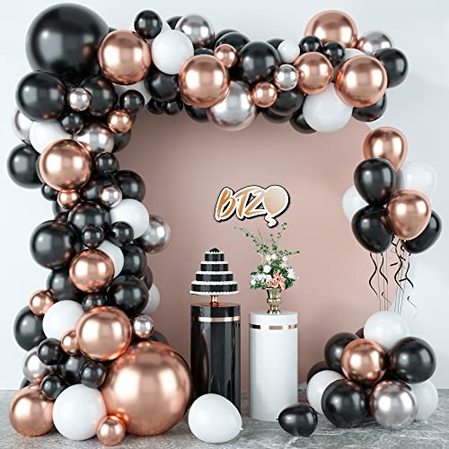 Luftballon Girlande Schwarz Rosegold Silber,BTZO Ballon Girlande Kit Metallic Rosegold Silber Schwarz Weiß Luftballons für Frauen Männer Hochzeit Geburtstag Party Dekorationen