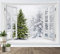 LB Wandteppich Weihnachtsbaum Wandtuch Kiefer im Schneewald Wandbehang Winterlandschaft vor dem Fenster Tapisserie für Wohnzimmer Schlafzimmer Wohnheim Wanddeko,150x130cm
