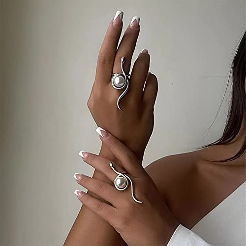 Wendalern Gold Schlange Ring Für Frauen Vintage Offen Schlange Wickeln Perle Ring Stapeln Tier Index Ring Einstellbar Engagement Hochzeit Band Ring Schmuck Für Mädchen