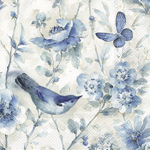 IHR Ideal Home Range - Papierservietten LANI cream blue 20 St. Lunch-Servietten 33 cm x 33 cm