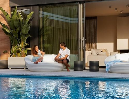 Moovere Balinesisches Gartenbett für den Außenbereich, weiß, IP65, moderner und robuster Sitz, für Terrasse, Garten und Geschäft