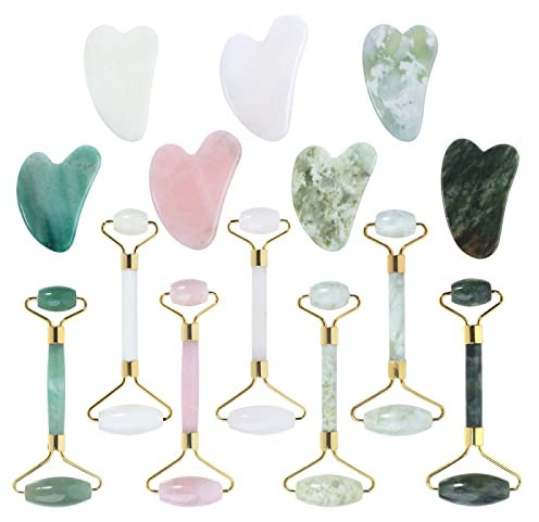 Massage Du Visage Avec Rouleau De Jade Naturel Gua Sha,Coffret Aventurine