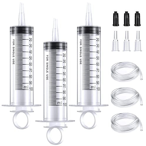 3 Stück 100ml Spritze Große Spritzen mit Schlauch für Wissenschaftslabore Ohne Nadel für Nachfüllen und Messen Öl Klebstoffapplikator von Flüssigkeiten Füttern von Haustieren wissenschaftliche Labors