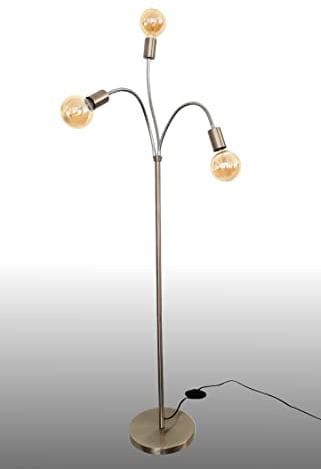 Trango 3-flg 1531-SD Stehlampe *EARTH* in Edelstahl-Optik inkl. 3x 4W 3-Stufen dimmbar E27 LED Leuchtmittel 2500K Gold-warmweiß ca. H1550mm 3 Lampenarmen schwenkbar Stehleuchte, Bürolampe, Standlampe