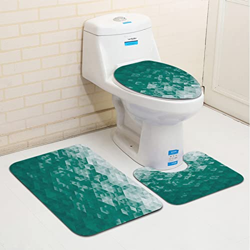 3 teiliges rutschfest Badematten Set,Geometrischer Farbverlauf Farbwechsel Digitale Textur Mosaik Dreieck Pixel G,U-FöRmige Duschvorleger super weich, schnell trocknend WC-Garnitur rutschfest Teppich