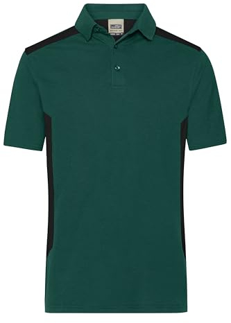 James & Nicholson Herren BIO Workwear Polo Kontrast - Pflegeleichtes Workwear Poloshirt aus Bio-Baumwolle und recyceltem Polyester | Farbe: dark-green/black | Grösse: 3XL