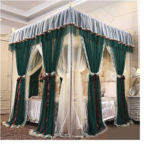CENAP Himmelbett-Himmelbett, Princess-Luxus, erhöhte und vergrößerte Betthimmelvorhänge, doppelt verschlüsseltes großes Moskitonetz mit staubdichten Dachbettvorhängen (Größe: 180 x 200 x 210 cm, F