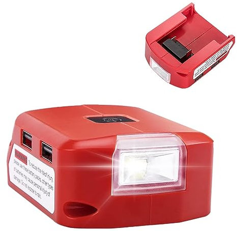 Battery Adapter for Milwaukee 18V Lithium Ion Battery, RGTTOTG Battery Charger with DC Port & LED Work Light & Dual USB for Milwaukee 49-24-2371 M18 Power Source Adaptor