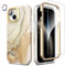 SHEDEER 4-in-1 iPhone 15 Hülle mit Schutzfolie + Stoßfänger & Kameraschutz | Militärischer Stoßfest 360°-Schutz, 15 Hülle Glänzend Fade-Resistant Muster-Design Handy Case (Beige)