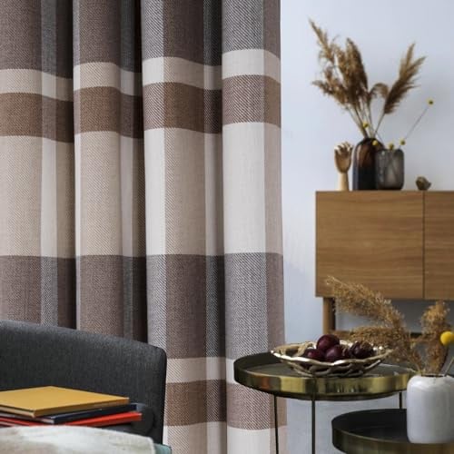 always4u Verdunkelungsvorhänge 100% Blickdicht mit Ösen, Schall- und Wärmeisolierung, Thermische Auskleidung für Wohnzimmer und Schlafzimmer, Modern und Künstlerisch, Grau und Beige, 140 x 175 cm