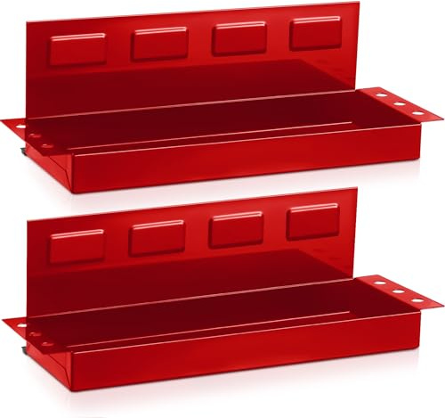 Tandefio 2 Pcs 12 Magnetic Tool Shelf with Screwdriver Holder, Magnetic Tool Box Tray, Can Holder Spray Organizer for Hand Tools Store Shop Workshop Garage, Holds 6 Screwdrivers(Red)