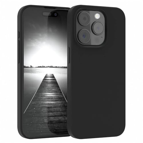 EAZY CASE Premium Silikon Handyhülle kompatibel mit iPhone 15 Pro Slimcover mit Kameraschutz und Innenfutter, Silikonhülle, Schutzhülle, Bumper, Handy Case, Hülle, Softcase, Schwarz