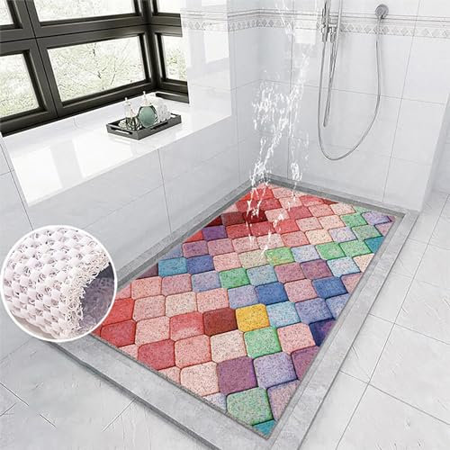 Pevfeciy Tappetino Doccia Antiscivolo 80x120 cm in PVC con Stampa barocca Tappeto Doccia Antiscivolo Adatto per Zone umide, con Fori di drenaggio, Elevata permeabilità all'Acqua