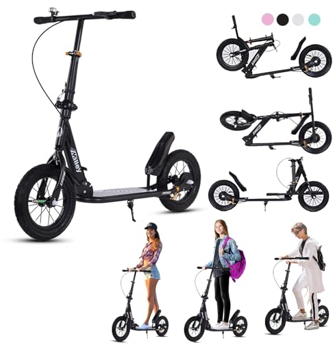GHBXJX City Roller 290mm XXL Big Wheel Scooter Erwachsene 150 kg Tragkraft, Klappbarer Cityroller mit Handbremse und Bremse, Tretroller Kinder, Kickscooter für Erwachsene und Kinder, Schwarz