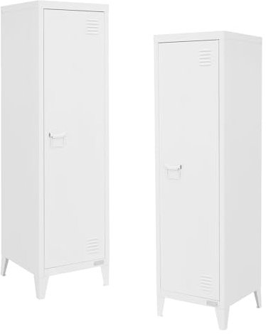 ML-Design 2er Set Aktenschrank hoch, 38x38x137,5 cm, Weiß, Stahl, Büroschrank Freistehend 4 Beinen, Metallspind Einzeltür, 3 Innenfächer, Lagerschrank Stahlschrank Metallschrank Aufbewahrungsschrank