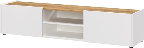 Germania Lowboard 0457-513, in Weiß/Navarra-Eiche-Nb., stehend und hängend montierbar, 164 x 35 x 40 (BxHxT)