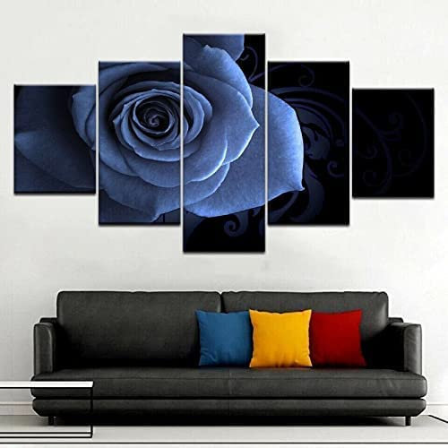 5 Pezzi Paesaggio Di Fiori Di Rosa Blu Quadro Su Tela Canvas Quadri Moderni Per Soggiorno Camera Da Letto Cucina Decorazione Da Parete, 150 X 80 Cm / 59,05 X 39,37 Pollici -Ufficio/Hotel/Ri -8Y8H-F5L8