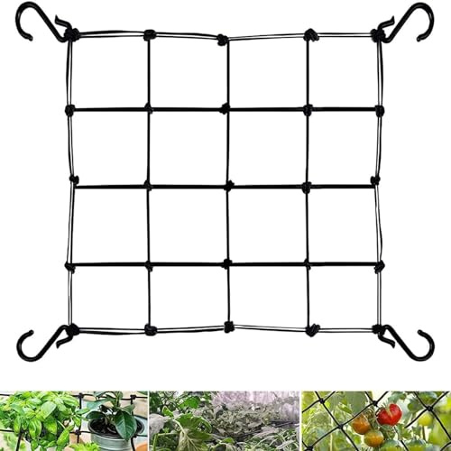 Scrog Netz 80x80 cm | Pflanzennetz Spaliernetz | Hydrokultur Garten Grow Netz mit 4 Haken | Gartenzubehör Pflanzenwachstums Pflanzen Stützendes Netz für Gemüse, und Blumen