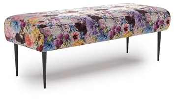 CAVADORE Sitzbank Amba, Trendige Polsterbank 2-sitzig für Küche, Esszimmer oder Wohnküche / Küchenbank passend zum 2-Sitzer Amba / 119 x 52 x 54 / Jacquard Flachgewebe: Blumenmuster Rot