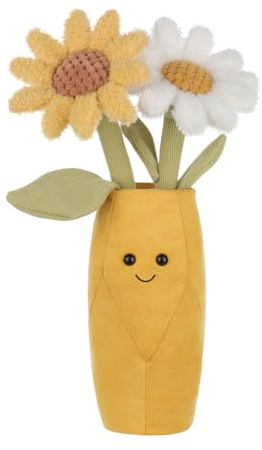 Apricot Lamb Daisy Vase Blume Plüschtiere für Kinder, weiche niedliche Kuscheltier für Baby Mädchen und Jungen, Flauschige Daisy Vase Gelb 35 cm