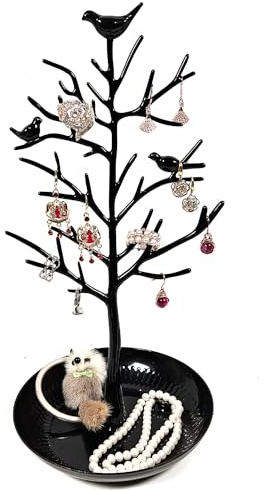 Yudu Vögel auf Baum Schmuckständer Schmuckhalter Schmuckdisplay Ohrringständer Metall schwarz