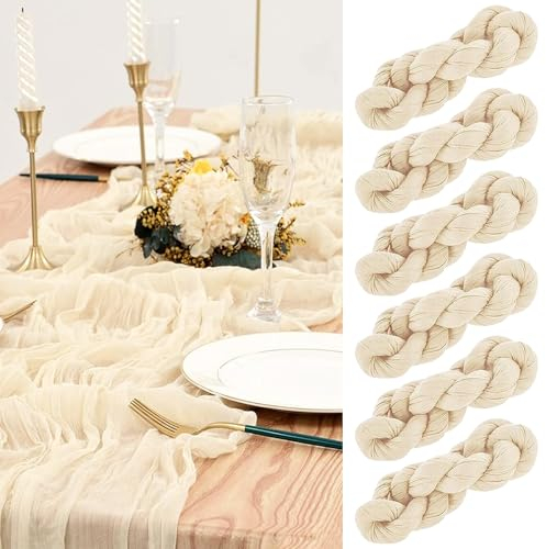 Eviznbou Tischläufer Beige, 6 Stück Tischläufer Käsetuch, 90 x 300 cm Rustikaler Gaze-Stoff Boho-Tischläufer, Seihtuch Tischläufer für Hochzeiten Brautparty Dekorationen Tischdekoration