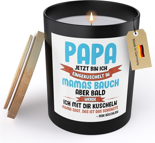 22Feels Spruchkerze Du Wirst Papa Schwangerschaft Geschenk Männer Werdender Vater Jetzt Bin Ich Eingekuschelt Sojawachs Kerze im Glas Dad To Be Handgemacht Duft Deko Nachhaltig - ZITRUS