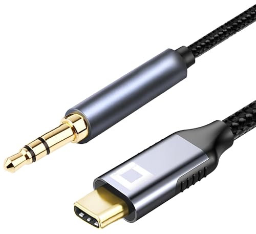Co2 Cable USB-C a Mini Jack 3,5 mm AUX con DAC 128 kHz HD, calidad de audio superior, aluminio gris espacial, adaptador compatible con iPhone, MacBook, iPad Pro, Samsung (1m).