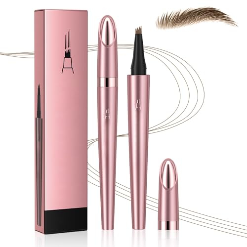 Waterproof 3D eyebrow pencil with 4 fork tips, eyebrow pencil hair drawing, microblading eyebrow pencil, 4 point eyebrow pencil long-lasting natural eyebrow make-up (Light brown)