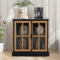 MAISON ARTS Buffet Sideboard Cabinet Accent Cabinet Cupboard with Glass Doors for Entryway, Dining Room, Living Room and Kitchen, Black