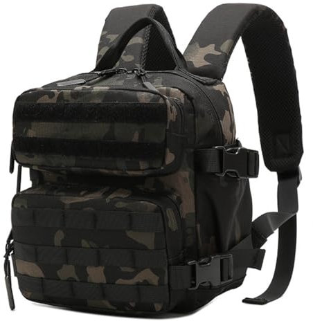 Vmokki Taktische Rucksack Klein 9 Liter Wanderrucksack Rückenbelüftung Anti Diebstahl für Wandern Reise Camping Trekking Jungen Mädchen Damen Herren (Tarnfarbe Schwarz)
