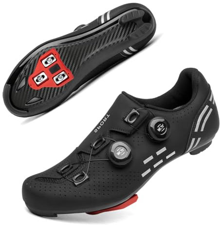 Solamni Fahrradschuhe Herren Damen Rennrad | SPD/SPD-SL/Look Delta Klicksystem | Radsportschuhe Kompatibel mit Roadbike Peloton Bike Schuhe Pedalen Schwarz