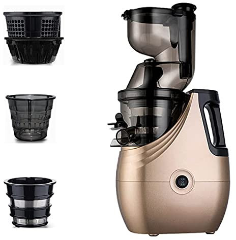 CAFIEDR Exprimidor de Jugo Lento, exprimidor de masticación Lenta, exprimidor de Jugo en frío de Ranura Ancha de 3 Pulgadas para Frutas y Verduras, exprimidor Vertical de Alto Rendimiento, Dorado, B
