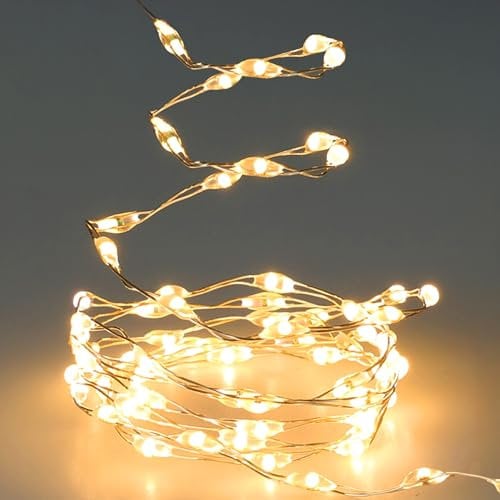 Spetebo Draht Lichterkette warm weiß mit Timer - 200 cm / 132 LED - Weihnachts Deko Leuchtdraht Batterie betrieben - Advent Winter Deko Silberdraht Beleuchtung Indoor