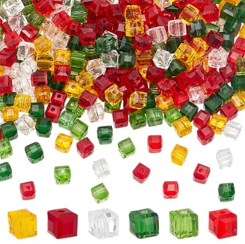 PH PandaHall 300pcs 6 Farben Würfel Kristall Glasperlen Facettierte Glasperlen Würfel-Kristall-Perlen Quadratische Abstandshalter Perlen für Windspiel Schmuck machen, 6x6mm