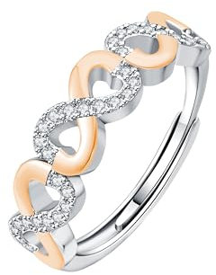 FUNTE Rose Gold Rings For Women Infinity Cubic Zirconia Eternity Wedding Band Simulated Diamond Engagement Promise Stackable Rings for Her