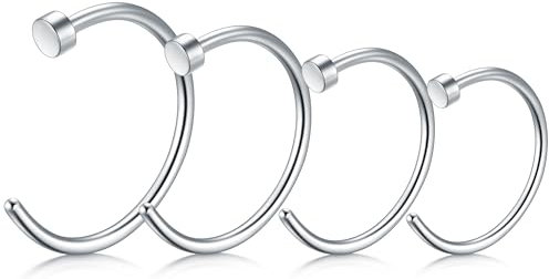 LAURITAMI 4 Stück Fake Piercing 20G Edelstahl Fake Nose Ring Hoop, C Form Nase Lippen Ohrring Tragus Septum Piercing Schmuck für Frauen Männer, 6/8/10/12mm Silber Fake Nasenpiercing