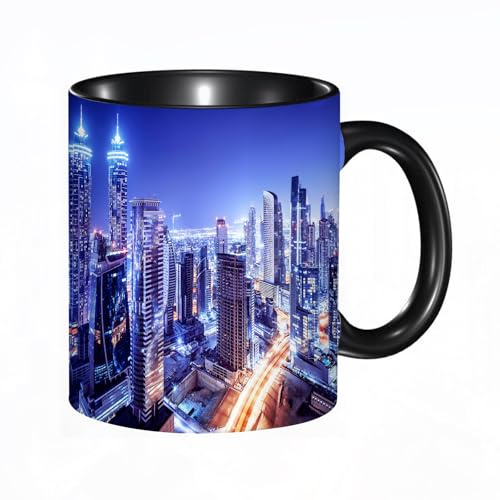 HRRASFAZF Tasse Kaffeetassen,Große 330ml Mit Henkel 100% Handbemalt kaffeebecher porzellan,Stadt, Dubai, Innenstadt, Vereinigte Arabische Emirate,Frauen,Jahrestag,Muttertag