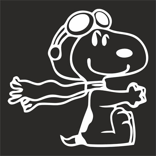 Snoopy Vinyl Stickers for Car Rear Boot, Window, Laptop, iPad, Motorcycle – Rider Design (15x15cm) and Sleepy Design (6x17cm) – Durable Laminated Decals – Black or White (White, Rider 15x15cm)