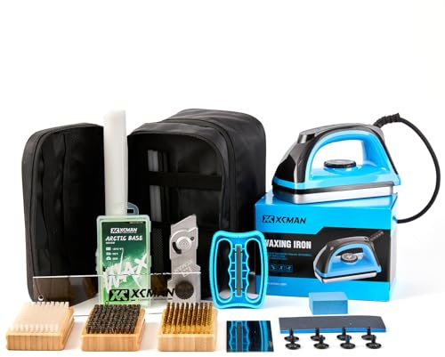 XCMAN Komplettes Ski Snowboard Tuning Wachs-Kit mit Wachseisen, Skiwachs, Mehrwinkel-Basiskanten-Tuner, Ptex-Basisreparatur, Wachspapier, Gummistein für Ski Snowboard Kanten-Tuning