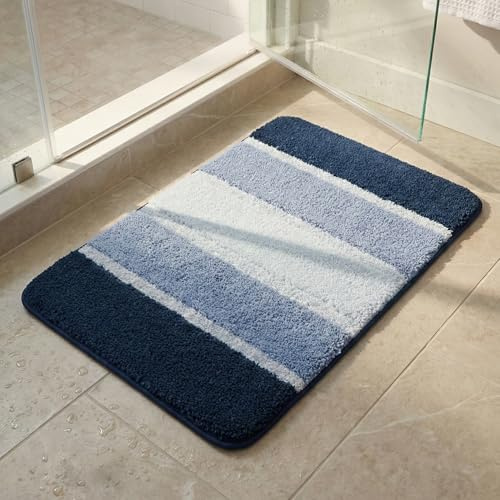 Nest & Nibble Bathroom Bath Mat (Blue, 40 x 60 cm) Non-Slip Toilet Floor Mat | Ultra-Absorbent Microfiber Technology Washable Shower Rug | Soft & Thick Anti-Mould Home Essential Bathtub Carpet