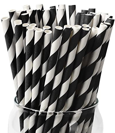 Paktalk strohhalme papier,100 Stück schwarz-weiß gestreifte geschmacksneutral trinkhalme zu modernen Jugendfeiern,Fashion Pop-ups mit Stil