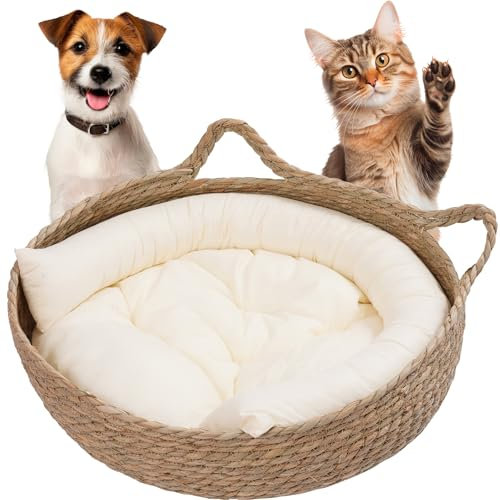 JUMI Lit Doux pour Animal de Compagnie dans Un Panier en Osier - Coussin pour Chien et Chat - 40 x 40 cm