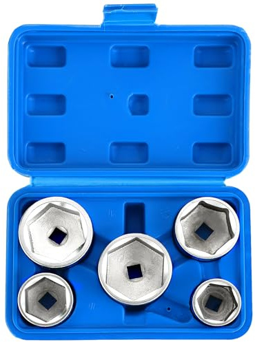DASBET Lot de 5 douilles pour filtre à huile - 3/8 - Profil bas - 24 mm, 27 mm, 32 mm, 36 mm, 38 mm
