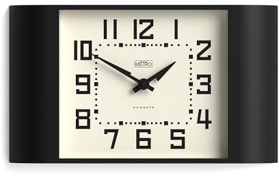NEWGATE® Metro Uhr | Retro-wanduhr | 42 cm breit | Schwarz | Mid-Century-Stil für küche, Wohnzimmer oder büro