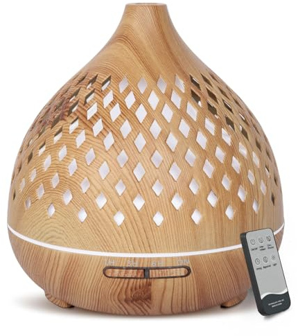 Cozary Aroma Diffuser 400ml, Ultraschall Aromatherapie Raumduft Diffusor für ätherische Öle mit 7-farbigem LED-Licht,Diffuser Luftbefeuchter mit Fernbedienung 3 Timer, Automatischer Abschaltfunktion