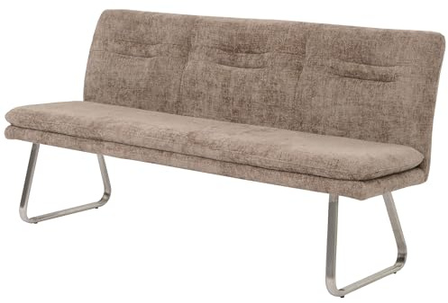 Berlinlodge Sitzbank HxBxT 93x180x58cm Sitzhöhe 51cm Lehne Stoff/Textil Chenille Edelstahl gebürstet 180cm Braun Esszimmerbank Bank Polsterbank