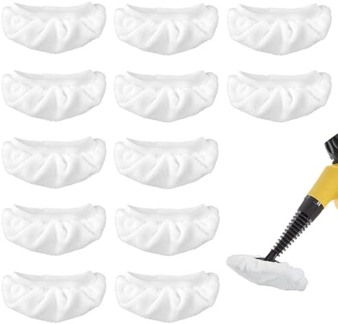 12 Stück Mikrofaser Ersatztücher Universal Dampfreiniger Tücher Weiß Dampfwischpads Frottee Ersatzbezüge Zubehör für die Reinigung von Boden Dampfreiniger