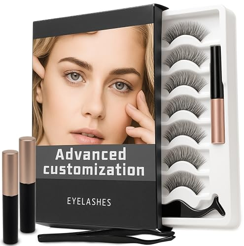 Retoo Magnetische Wimpern 7 Stück, Natürliches Aussehen, 3D Flauschige Künstliche Lashes, Wiederverwendbar, Mit Applikator und Eyeliner, Ohne Kleber Wasserdicht, Einfach Anzubringen Für Alltag & Party