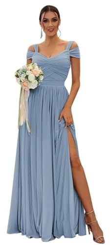 TANPAUL Damen Chiffon Brautjungfernkleider Elegante Lang Schulterfrei Abendkleider A-Linie Kleider für Hochzeitsgäste